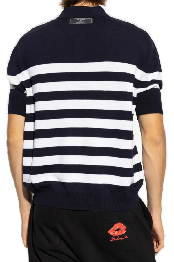 Balmain Logo Patch Striped Polo Shirt