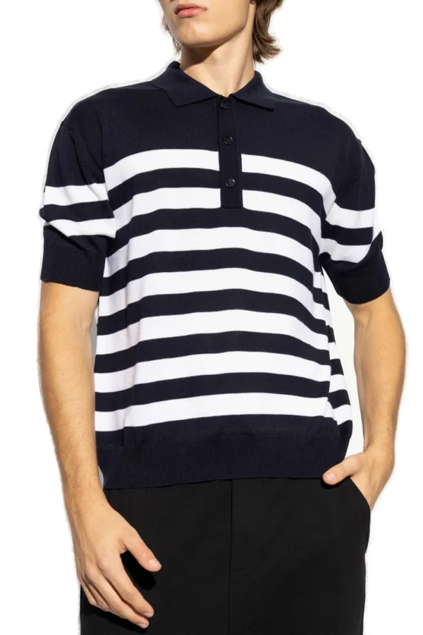 Balmain Logo Patch Striped Polo Shirt